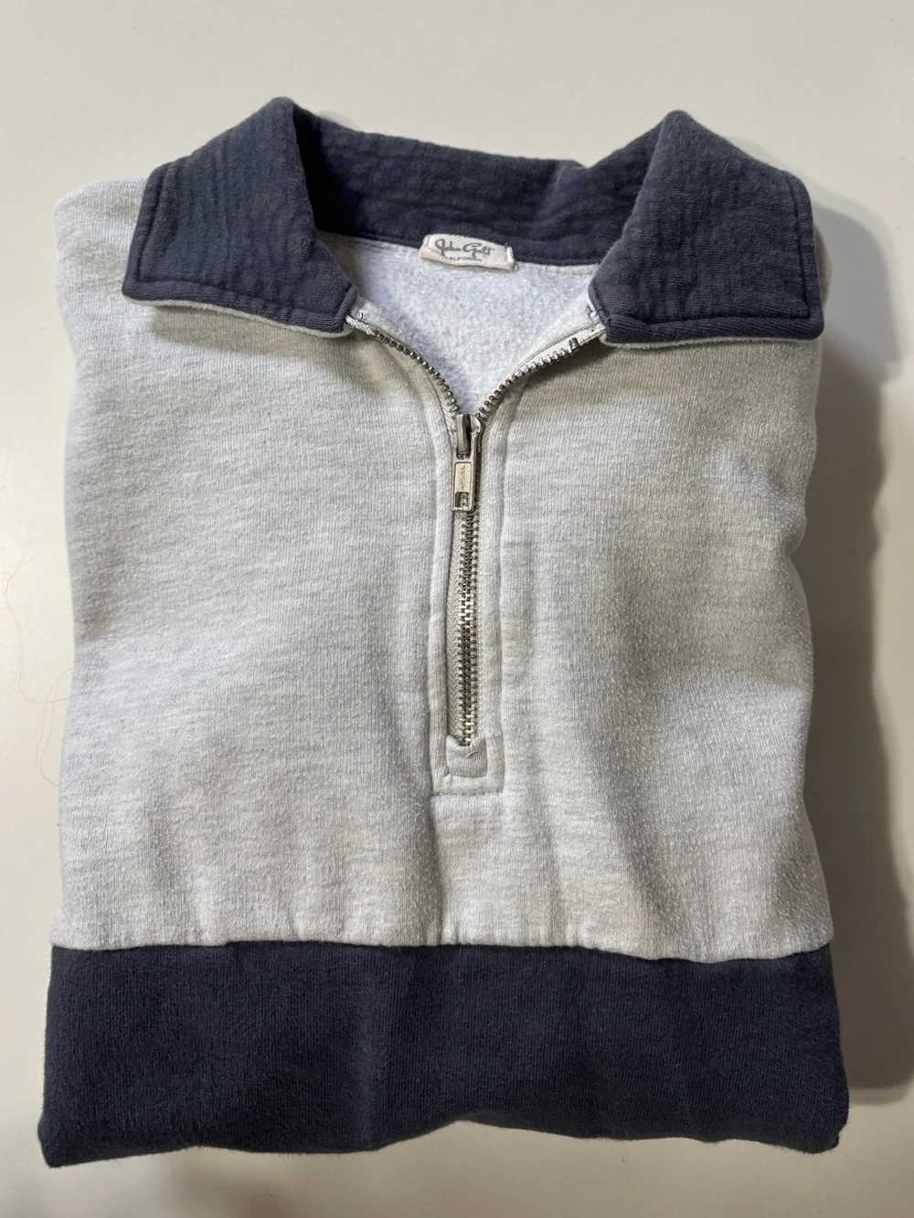 Brandy Melville Women's Navy and Grey Quarter-Zip Sweatshirt